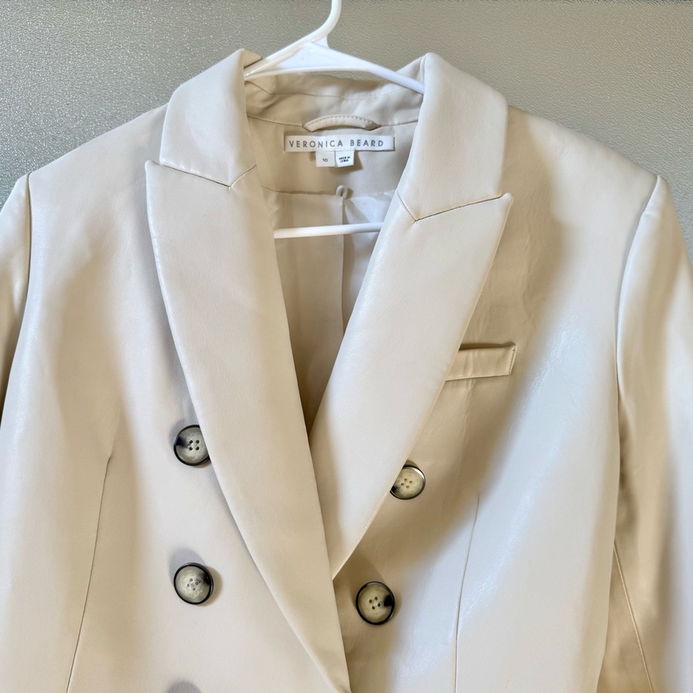 VERONICA BEARD Miller Vegan Leather Dickey Jacket in Ecru Sz 10 - Picture 5 of 9